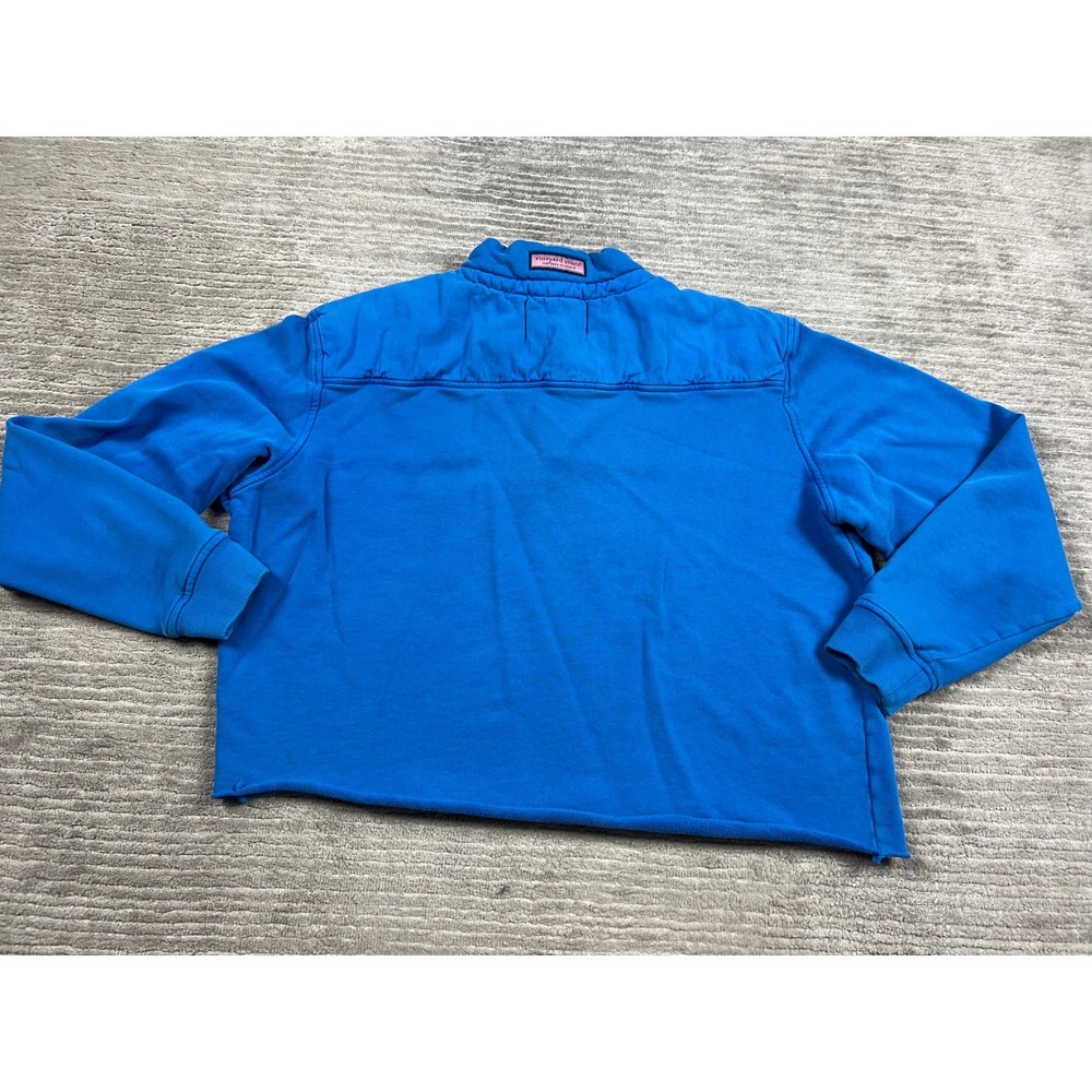 Vineyard Vines Pullover Womens L Blue Quarter Zip Raw Hem Cropped Cotton Logo - Picture 11 of 15